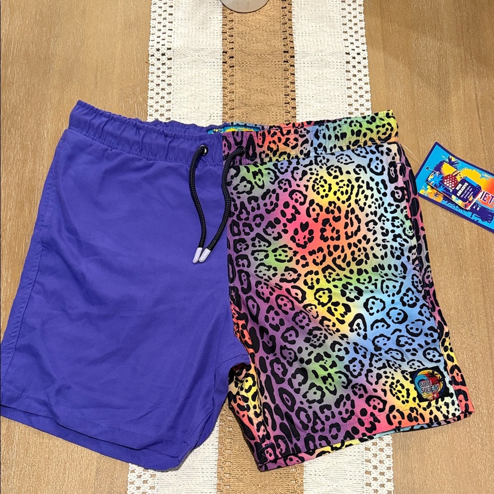 Surf Society Colorful Leopard Print Swim Shorts